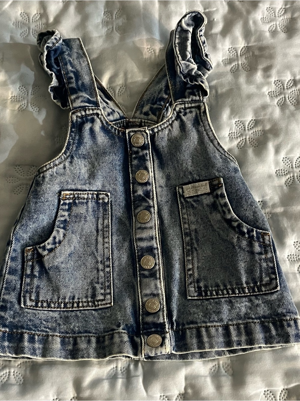 7 For All Mankind Ruffle- Strap Denim Button-Front Jumper - Blue